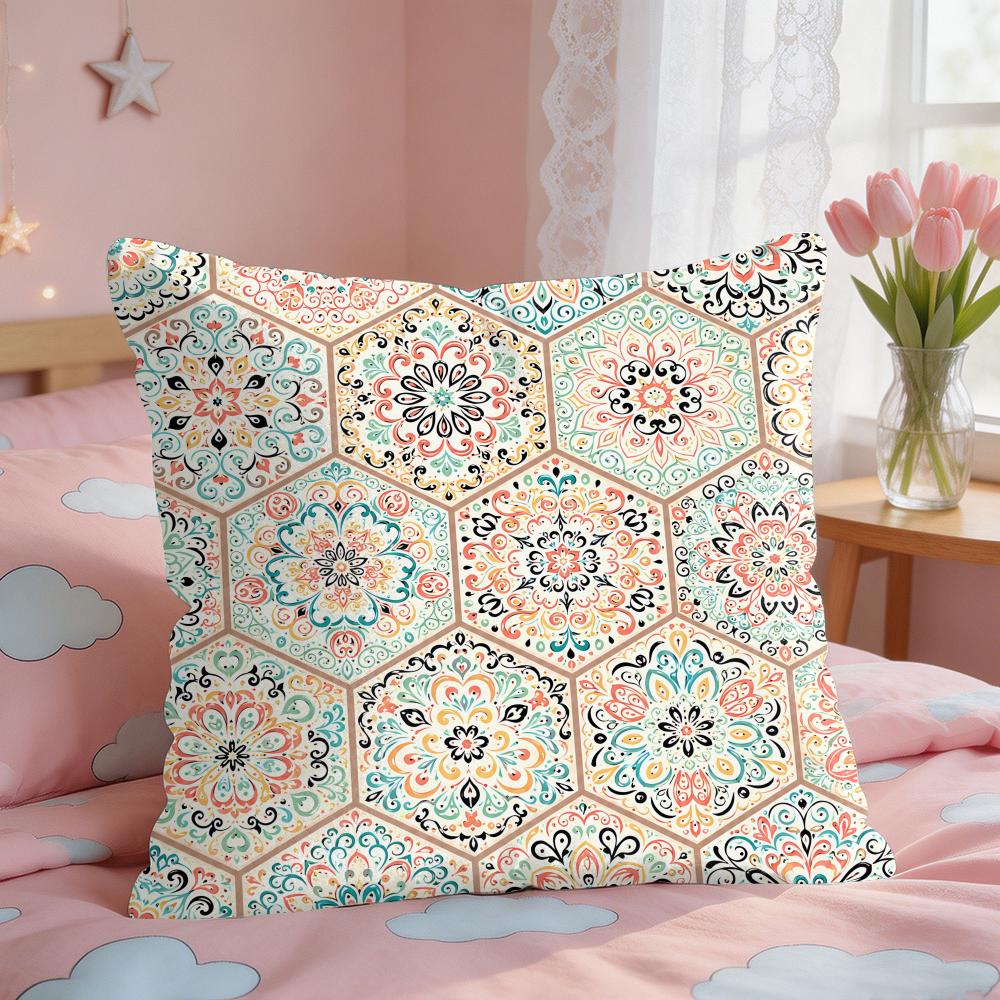 Ethnic Colorful Floral Bohemian Cushion Cover Short Plush Pillow Case Room Sofa Cushion Covers Home Decor Funda