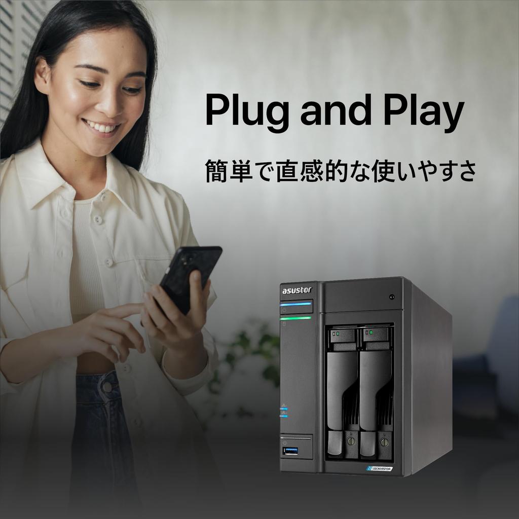 ASUSTOR ASUS Subsidiary NAS Kit 2 Bay AS6702T Lockerstor 2 Gen 2 NvMe SSD Slot Intel Celeron N5105 Quad Core High Speed Port DDR4 4GB Memory HDMI