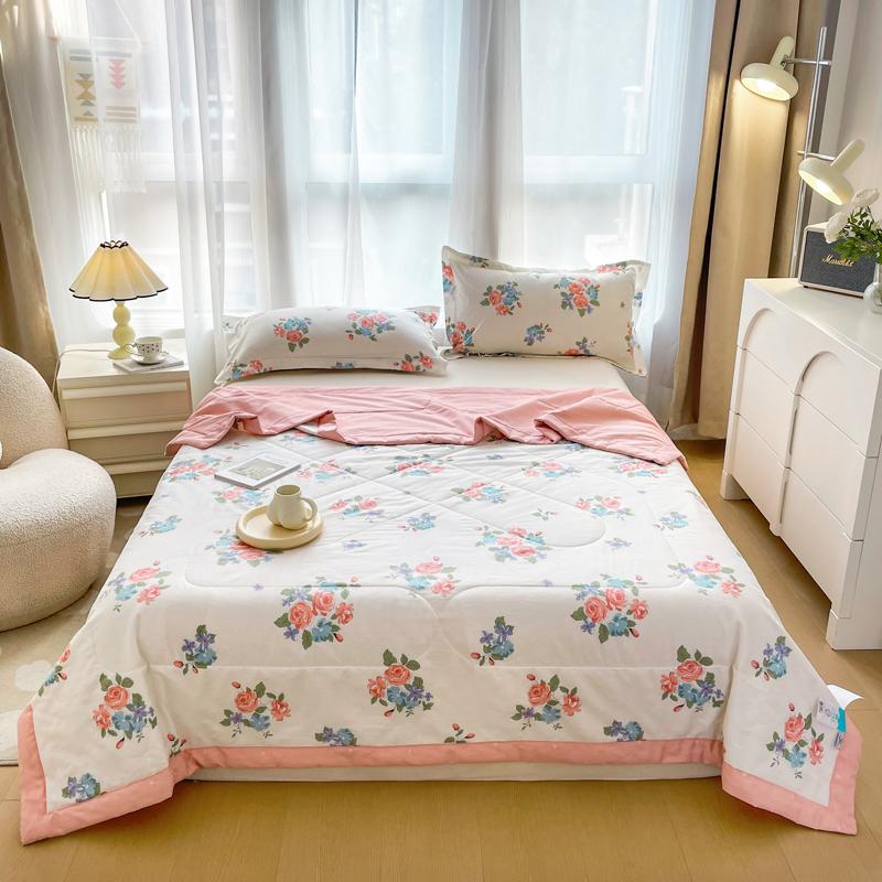 Pastoral Flowers Print Summer Quilt 100% Cotton Home Bedroom Soft Breathable Air Conditioning Quilted Quilt Machine Washable