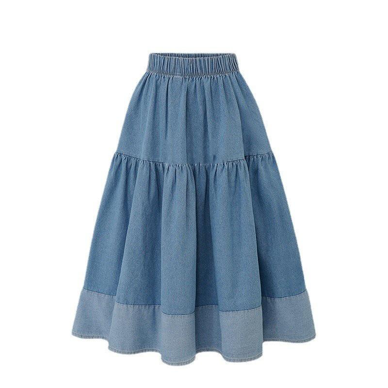 2023 Plus Size Elastic Waist Denim Midi Skirt - Versatile Spring Clothing for Women