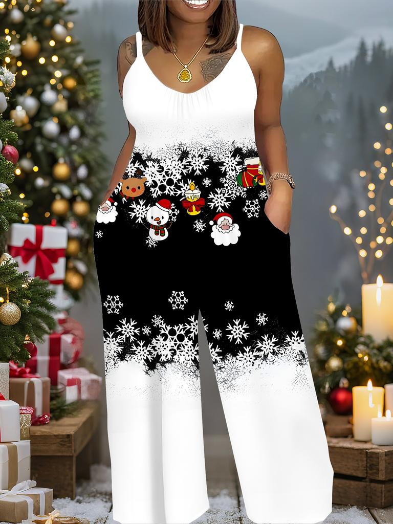 Women's Fashion Jumpsuit, Plus Size Clothing Daily Casual Fashion Wear, Graphic Christmas Printing Design,  Party Parties, Christmas Clothing