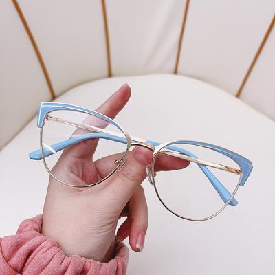 Montura de Gafas de Gato Personalizada Montura Grande Gafas Anti-Luz Azul Color Contrastante Doble Montura Gafas Planas Estilo Spice Girl