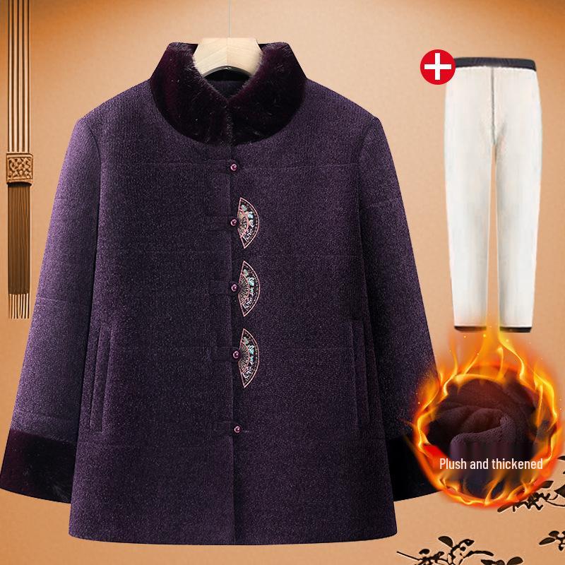 Elderly Women's Red Winter Tang Suit Cotton Jacket