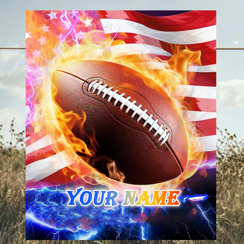 1PC Custom Name American Football Firework outdooor Flannel blankets Patterns Throw Blanket All-Season Soft Gift for Couch, Bed, Camping gifts