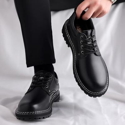 Spring New Men's Shoes Black Low Top Martin Shoes Casual Tooling Shoes British Leather Shoes Round Toe Leather Shoes
