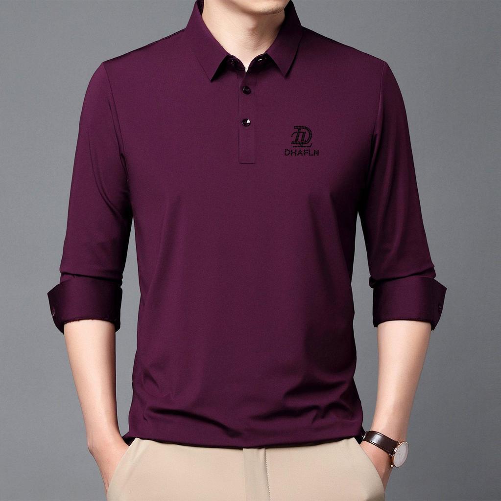 New Autumn Seamless High Elastic Long Sleeve Men's Business Casual Polo Shirt