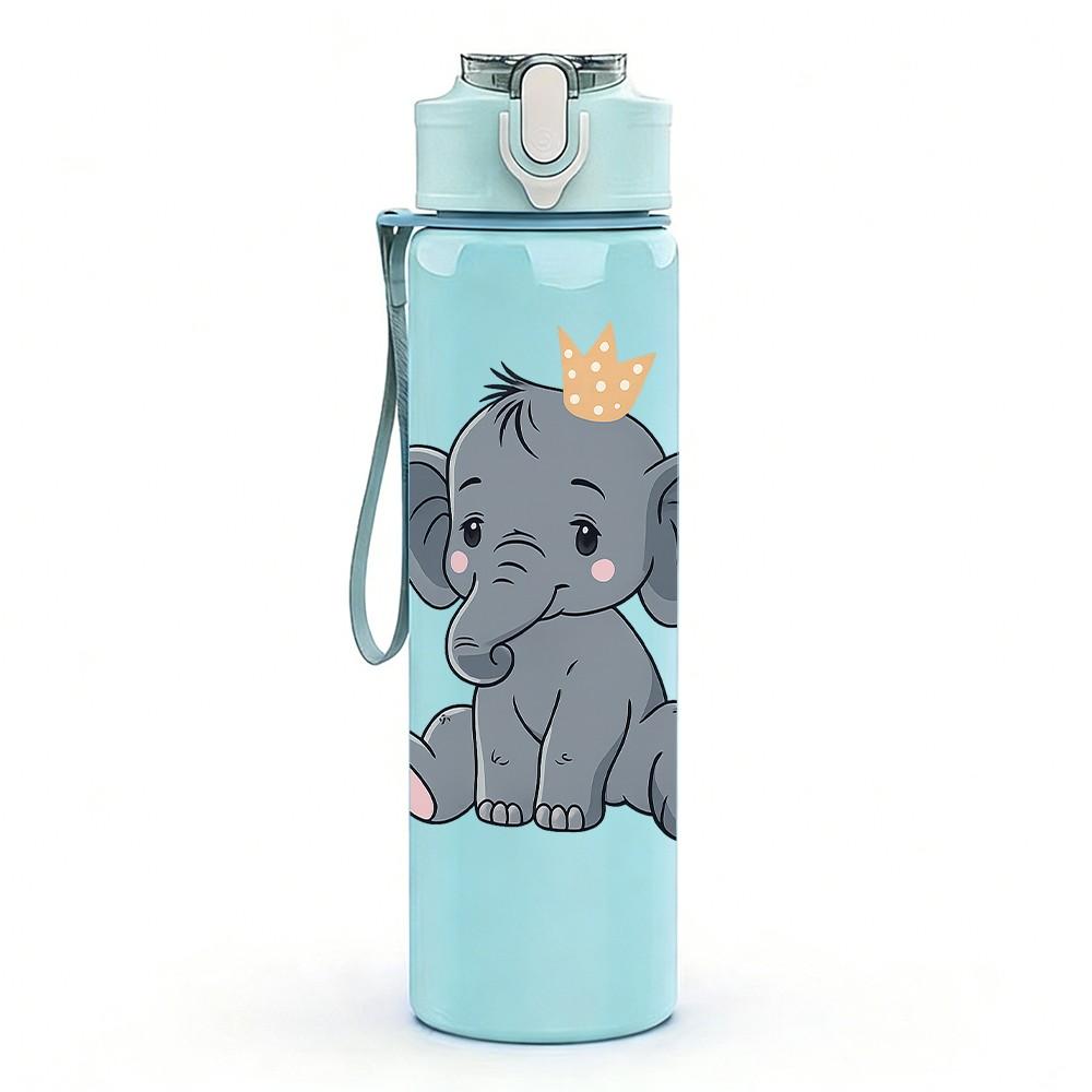 1PC Cute Baby Elephant Cartoon Print 750ml Color Plastic Sports Water Bottle Leakproof Flip Straw Lid Suitable for Sports Office Home Use