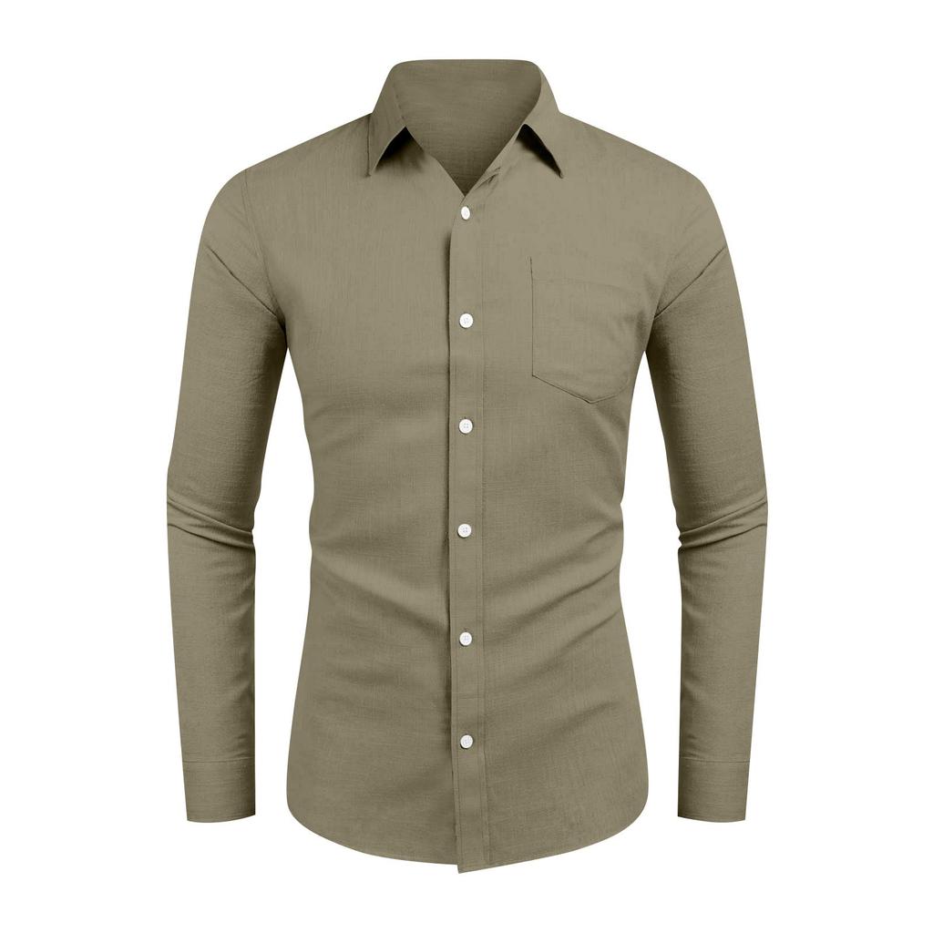 Men’s Long Sleeve Button Down Shirt with Chest Pocket Classic Fit Collar Lightweight Fabric Design