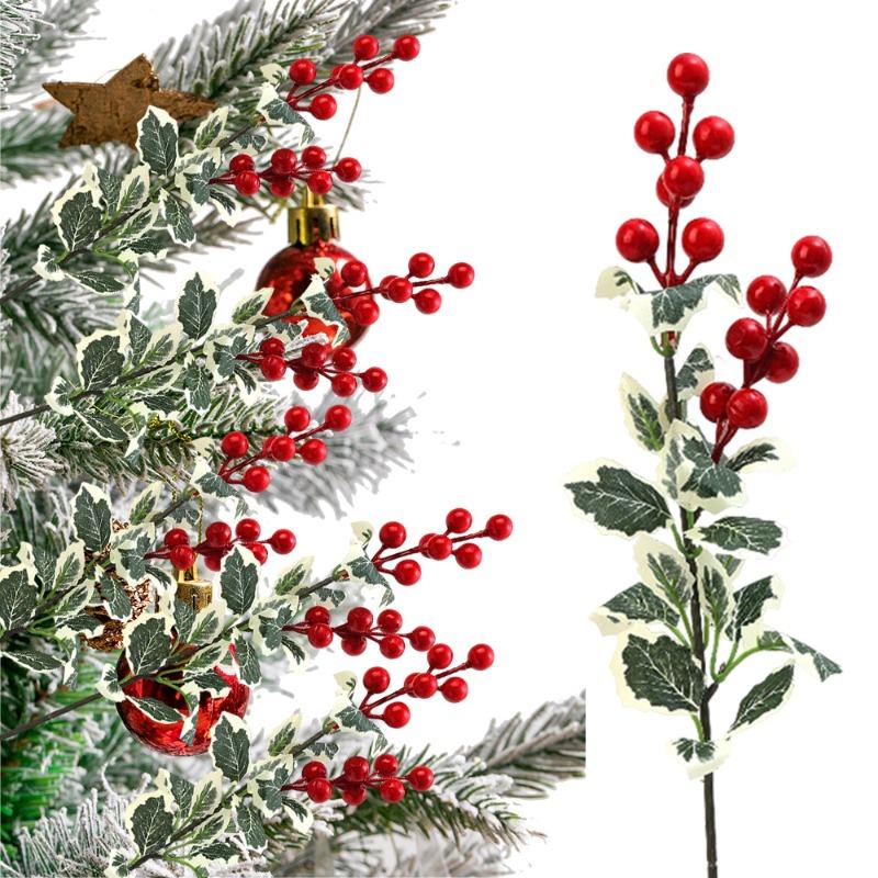 Artificial Berries Holly Red Berries Green Leaf Branches Dining Table Flower Arrangement Decoration DIY Xmas Tree Pendants