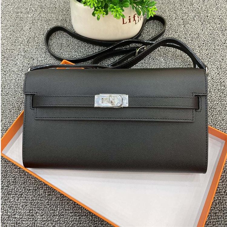 Sac femme première couche cuir de vachette bandoulière réglable long portefeuille KL bandoulière unique bandoulière fermeture éclair cuir de vachette petit sac carré tendance