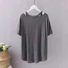 T-shirt Women Casual Large Size Loose V Neck Solid Color Pullover Short-sleeved Tops