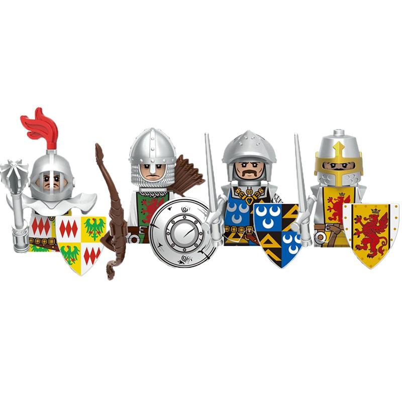 Medieval Soldier Knight Figure MOC Building Block Green Dragon Castle Infantry Orcs Pirate Roman Cavalry Weapons Toys Gifts D122