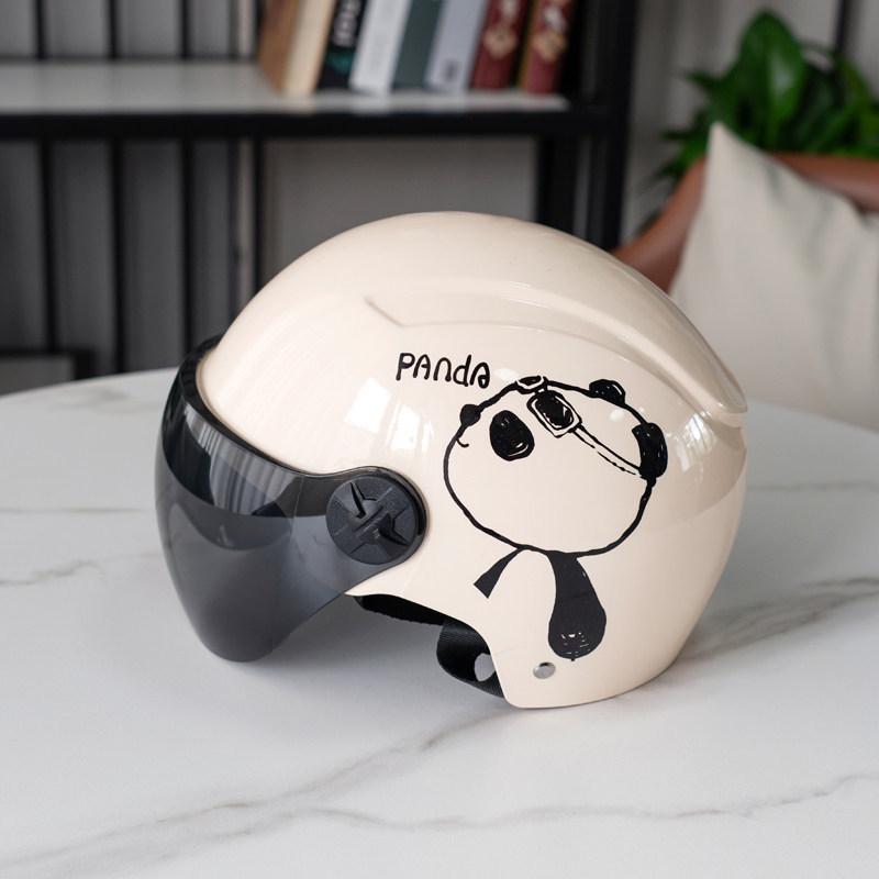 Certified Cute Panda Electric Vehicle Helmet for All Seasons - Unisex Motorcycle & Scooter Half Helmet
