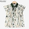 ZANZEA Women Turn Down Collar Loose Summer Short Sleeve Print Blouse