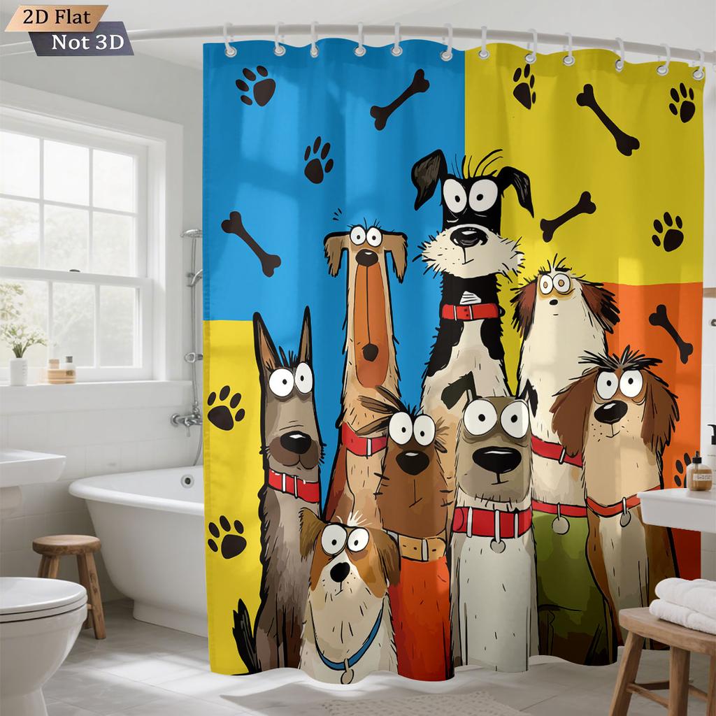 Cute Dog Group Shower Curtain Machine Washable All Season Waterproof Privacy Protection Cartoon Design Fun Elevate Your Space