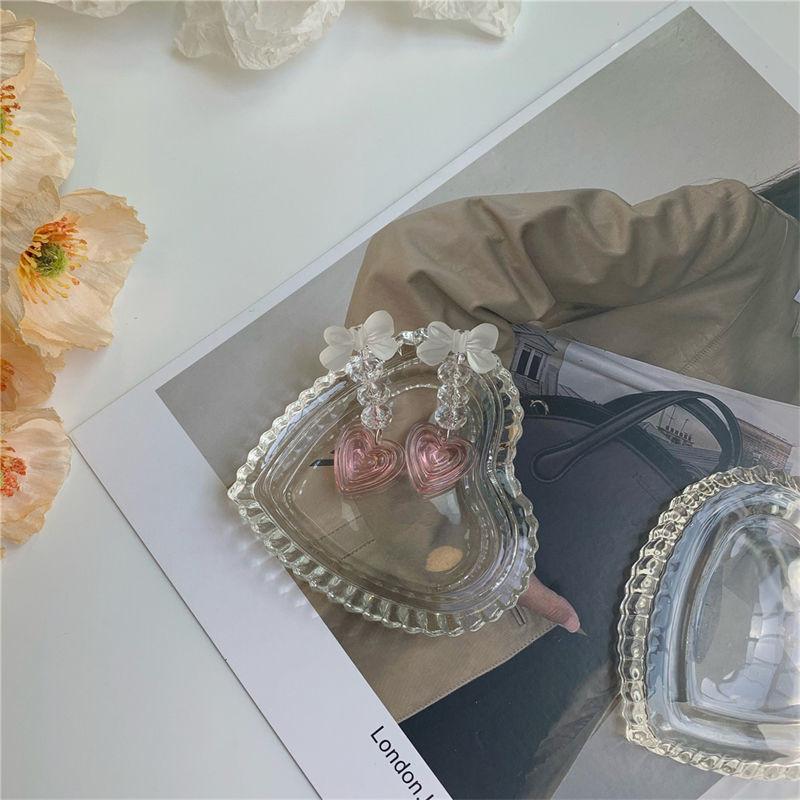 Pink Heart Stylish Earrings Fashionable Long Alloy Plated Geometric Drop Jewelry For Women