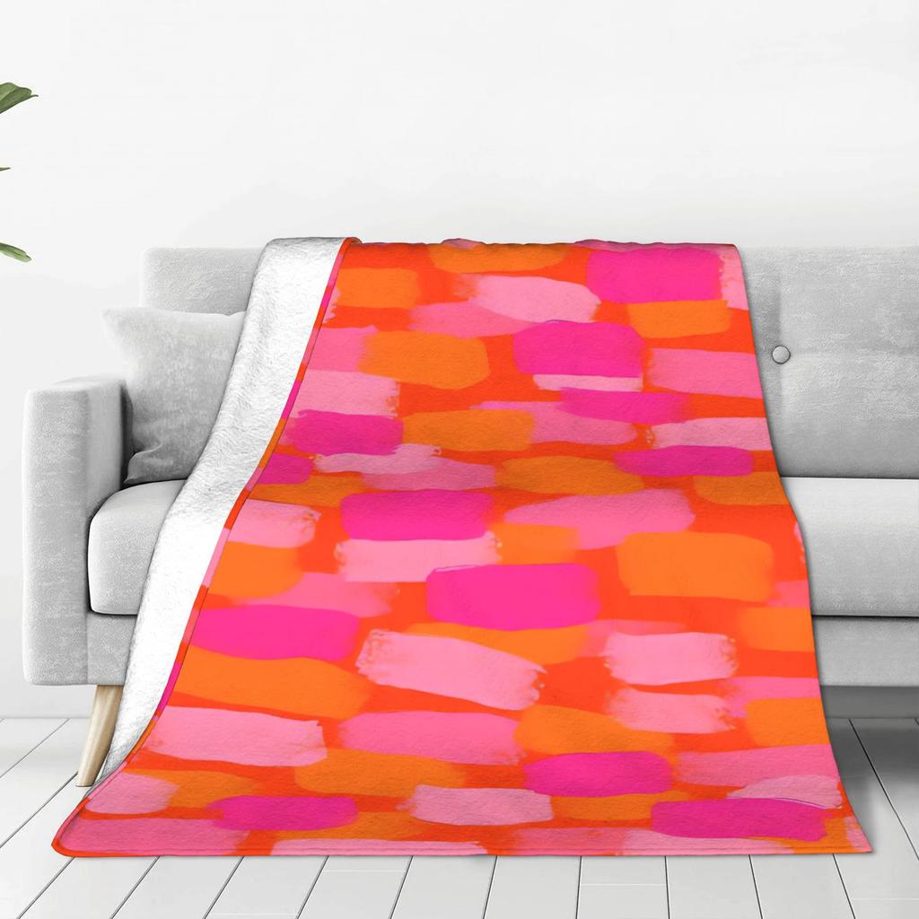 Xl Orange Pink Abstract Printed Blanket Throw Cozy Knit Bed Cover For Sofa Couch Living Room Home Decor Giant Size 150X200Cm