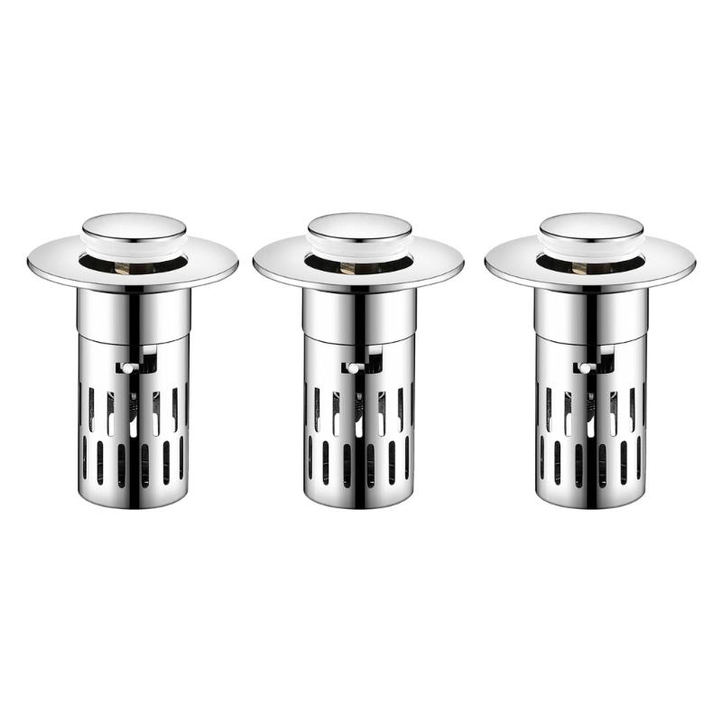 Bathroom Sink Stoppers with Popup Design & Removable Steel Strainer Basket Hair Catcher Home Bathroom Accessories