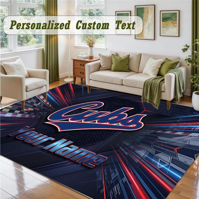 Crystal Velvet Square Rug Custom NameChicago Cubs Pattern Non Slip Home Floor Decor Rug