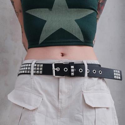 Retro Rivet Square Beads Inlaid Belt Punk Style Gay Hip-hop Men and Women Belts with Jeans