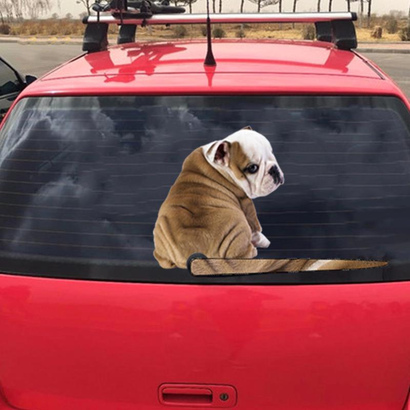 3D Window Car Stickers Cute Bulldog Moving Tail Wiper Stickers for Rear Windshield Car Styling Auto Decoration Car Accessories
