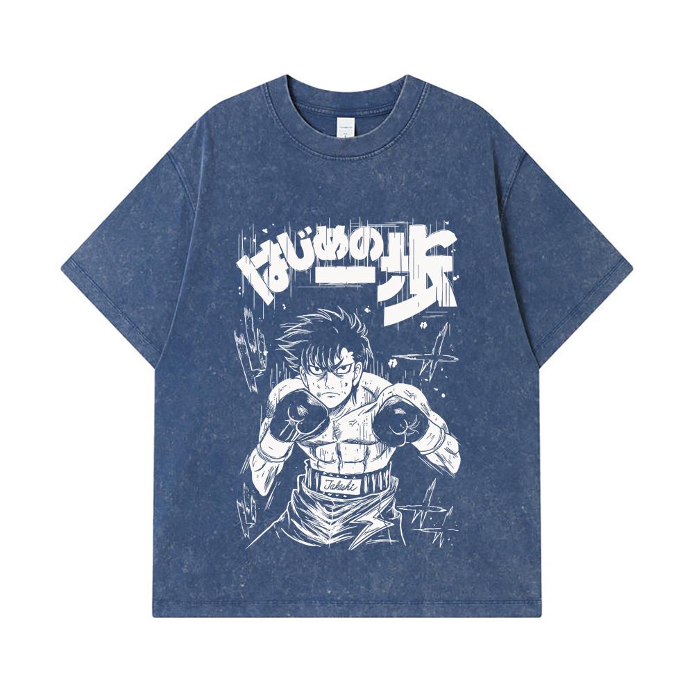 275 GSM Washed T-shirts 100% Cotton Hajime No Ippo V7 Takeshi Print Unisex Heavy Cotton T Shirt