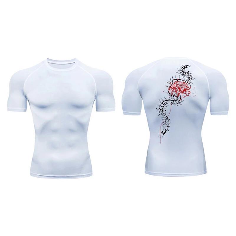 Blossom Print Short Sleeve Compression Shirts for Men Summer Athletic Quick Dry T-shirts Gym Workout Running Tees Sporty Tops