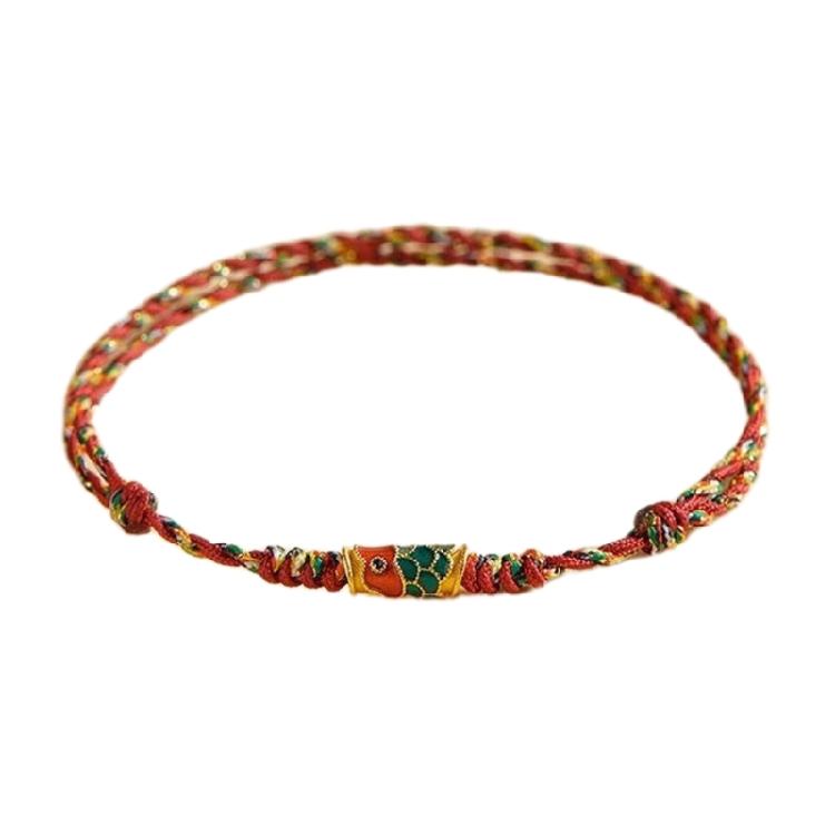 Kois Fish Pendant Bracelet Colorful Cord Handchain Adjustable Handwoven Bangles