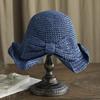 Bucket Brim Hat Bowknot Straw Summer Hat Wide Decor Side Split Design