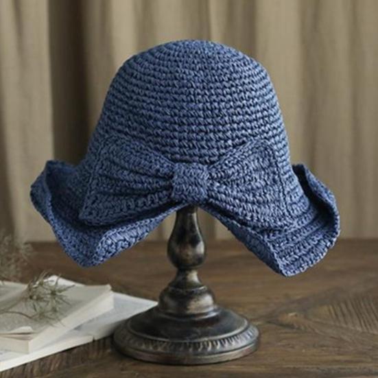 Bucket Brim Hat Bowknot Straw Summer Hat Wide Decor Side Split Design