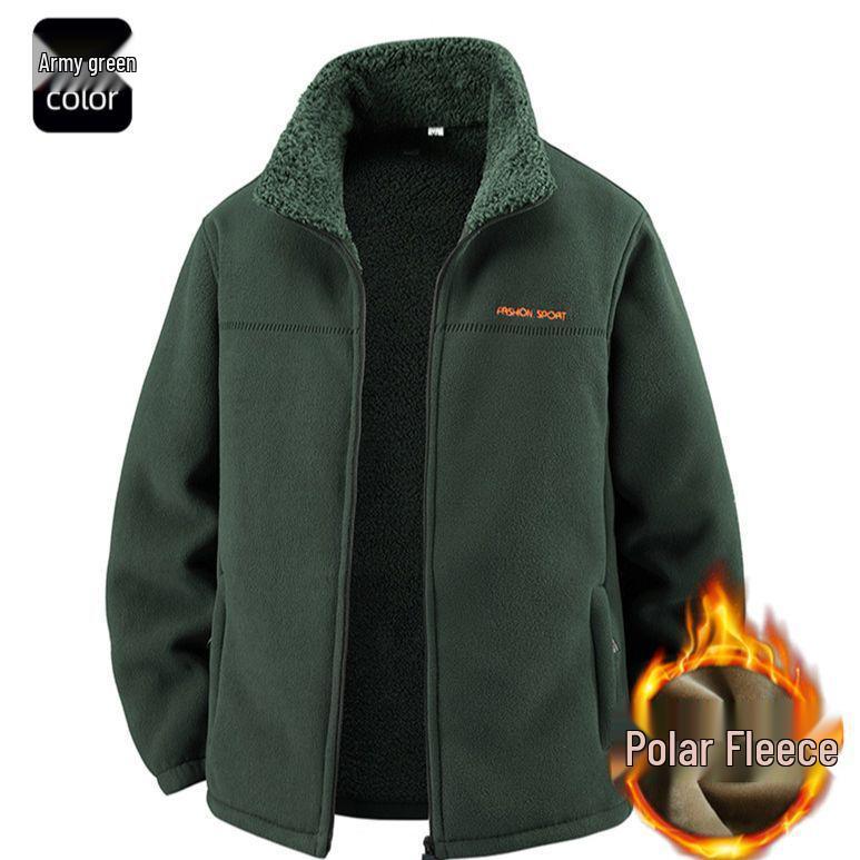 Men's Double-Sided Fleece Cardigan Jacket: Enhanced Warmth for Autumn & Winter, Windproof, Ideal for Middle-Aged & Young Adults
