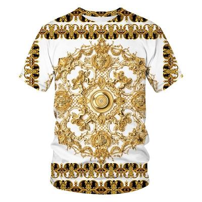 Luxus Barokk Arany Mintás Póló Unisex Egyedi 3D Nyomtatás Kereknyakú Pólók Férfi Személyiség Streetwear Divat Trendi Póló Felső