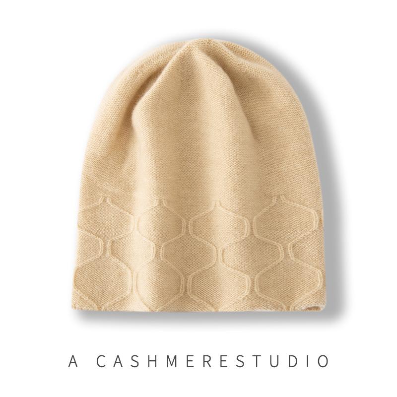 Damen 100% Reiner Kaschmir Beanie Mütze Geometrisches Strickmuster Winter Warm Weich Slouchy Skullies Mütze Kaltwetter-Accessoire
