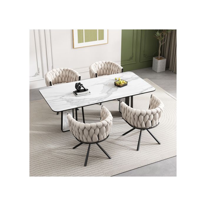 Chaises de salle à manger - MUVOE - Pivotante - Revêtement velours beige - Pivot 360° - Dossier incurvé ergonomique