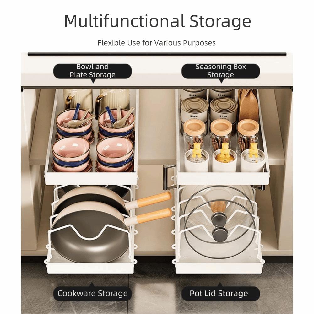 Multifunctional Pot Lid Holder Adjustable Dividers Kitchen Storage Rack Under-Sink Storage