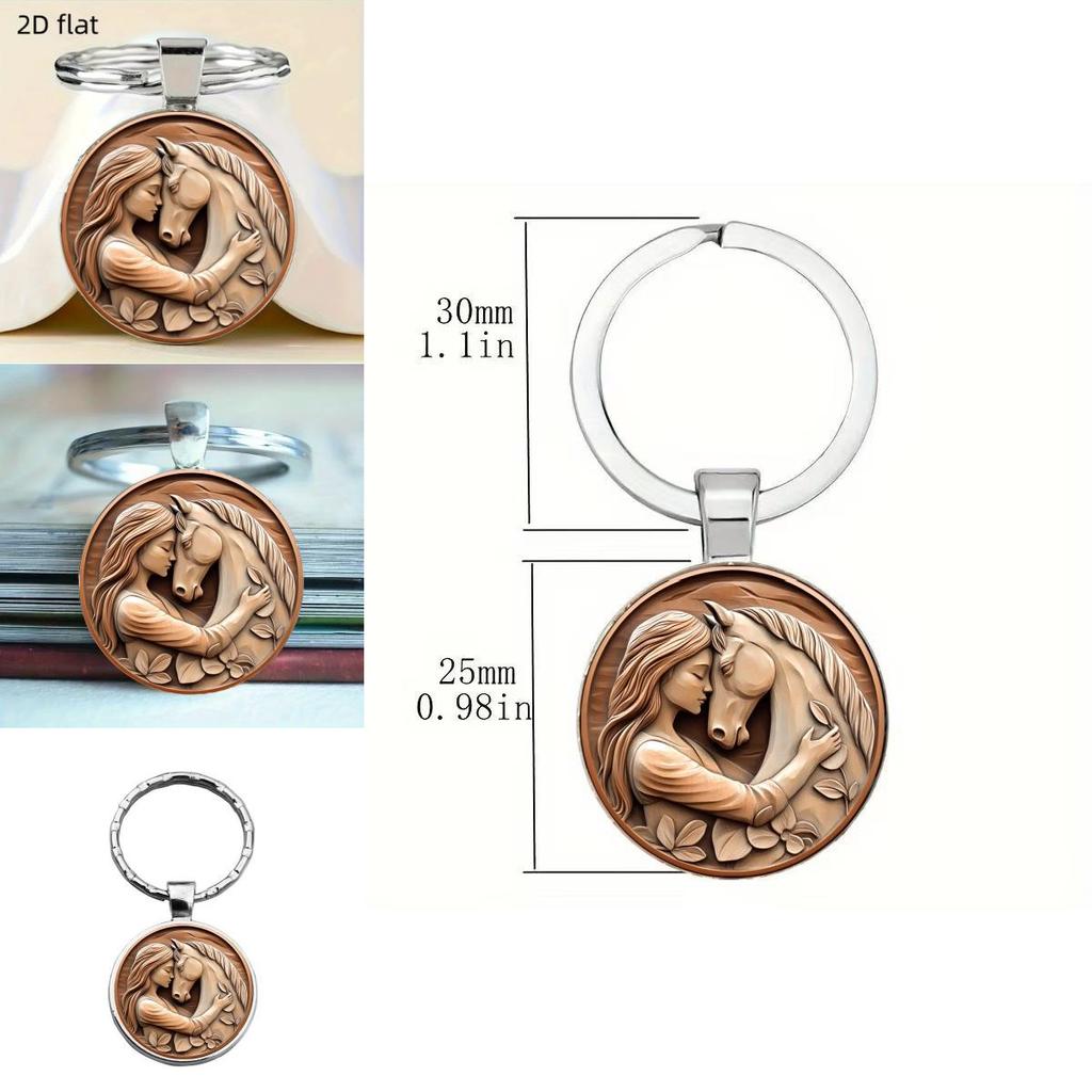 Wooden Style Girl And Horse Keyring With Zinc Alloy For Birthday And Special Occasion