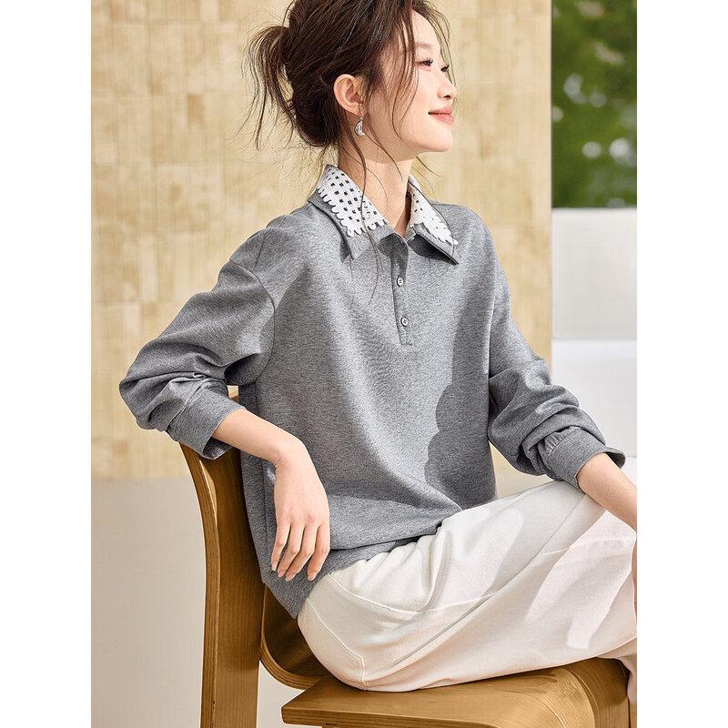 Women s Color-block Double-Layer Collar Sweatshirt S