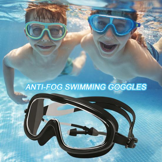 Adults Wide View Swim Goggles with Earplugs Waterproof No Leakage Anti-Fog Men Women Swimming Goggles Diving Snorkeling Equipment