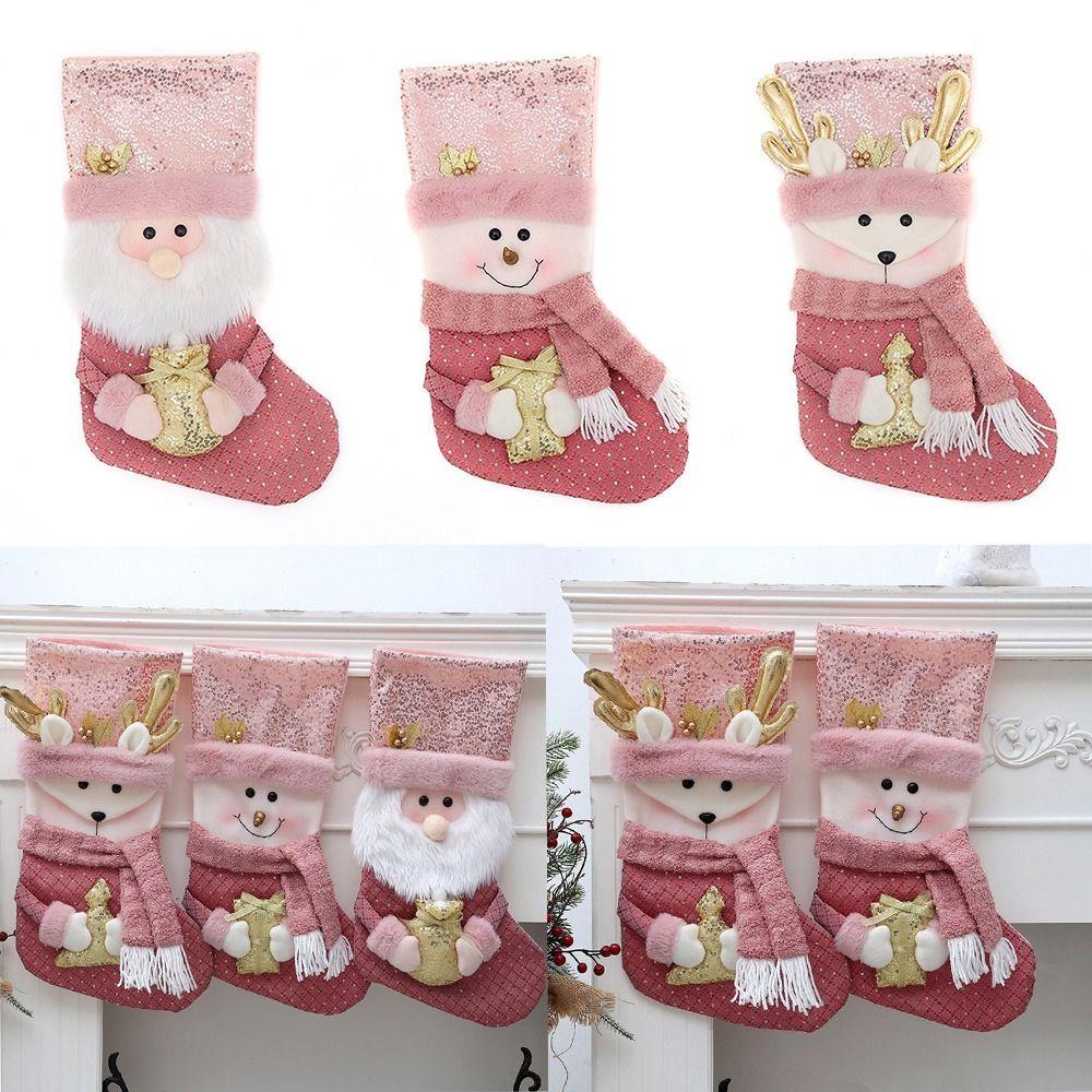 New Trendy Christmas Decor Decoration Christmas Sock Party Supplies Cloth Christmas Stocking Santa Claus Large Size Candy Bags