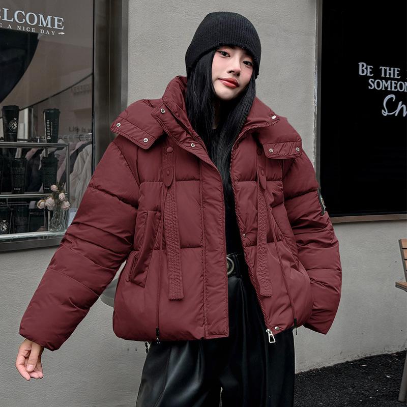 European short cotton-padded women's winter new coffee fashion hooded thickened bread jacket jacket