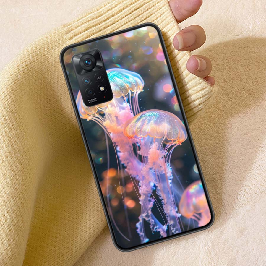 Enchanting Neon Jellyfish Phone Case For Redmi Note 13 14 15 Pro Plus 12 13C 12C 15C 9 10 10C 9T 9C 9A TPU Soft Cover Clear Cell