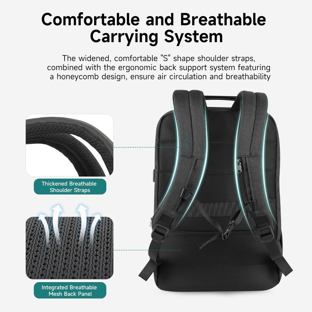 Tigernu Erweiterbarer Rucksack für Herren, 15,6–19 Zoll Laptop-Rucksäcke, männlicher Reiserucksack, 38 l, große Kapazität, Business-Tasche