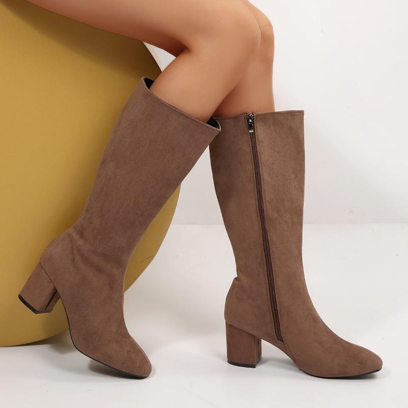 Women Boots Autumn Winter Elastic Slimming Knee-High Boots Fashion Pointed Toe Thick Heel Shoes Woman Side Zipper Casual Botas