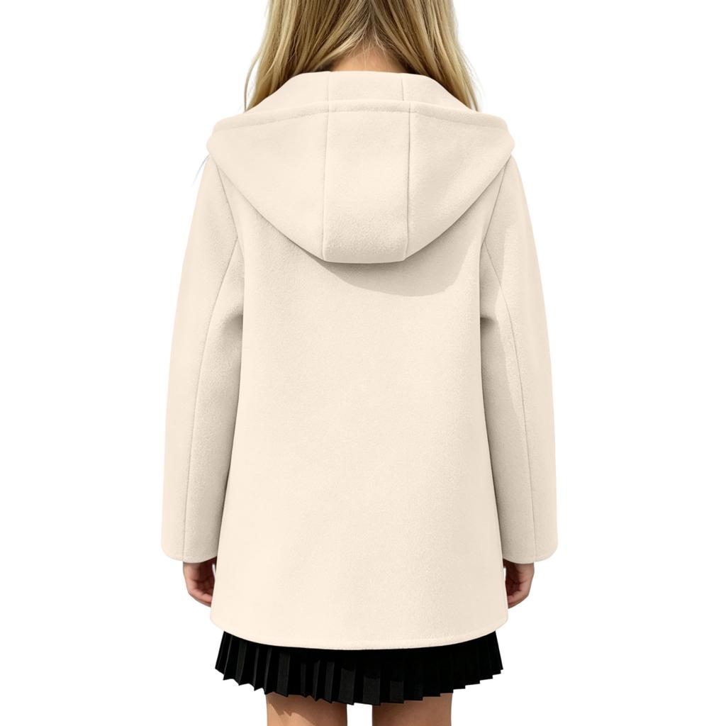Girls Casual Mid-Length Wool Coat with Lapel and Button Front
