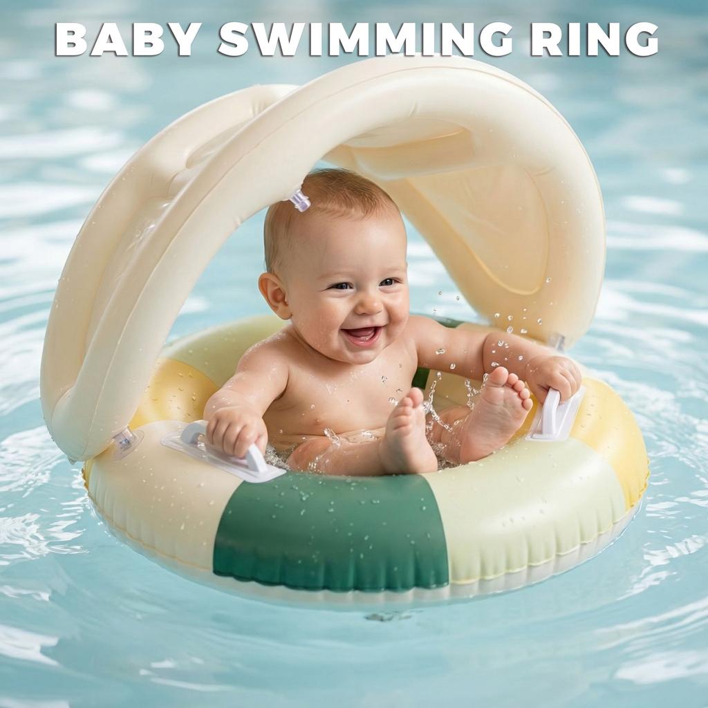 Baby Pool Float With Canopy, Infant Inflatable Swim Ring With Safety Handles, Toddler Water Float For Pool, Beach, Summer Outdoor Activities