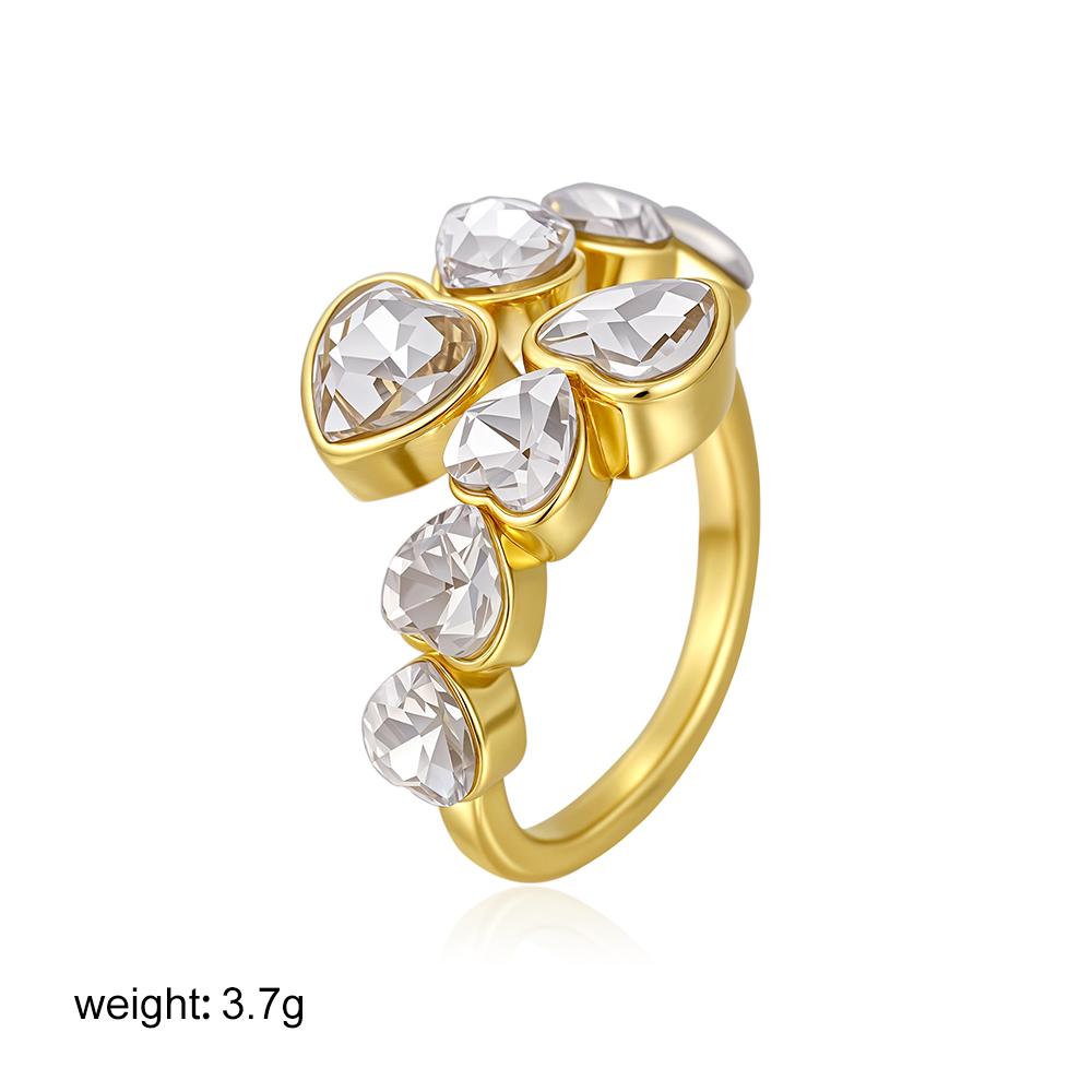 

Waterproof Luxury Cubic Zirconia Heart Stainless Steel Open Ring for Women Luxury Gold Color Adjustable Charm Fashion Jewelry білий