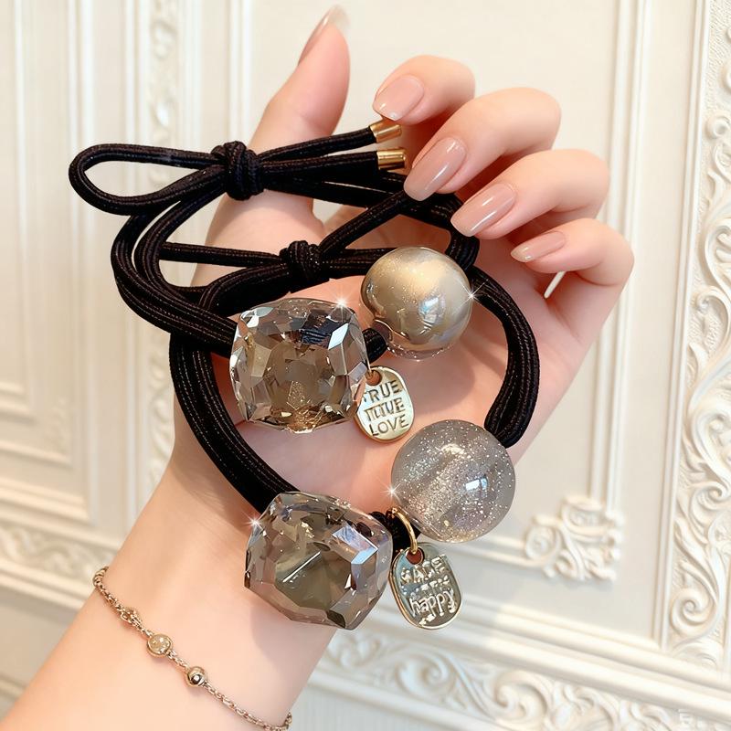 Koreanischer Stil Doppelstrang Kristall Haargummis für Damen - Elegante Hochelastische Dutt-Accessoires