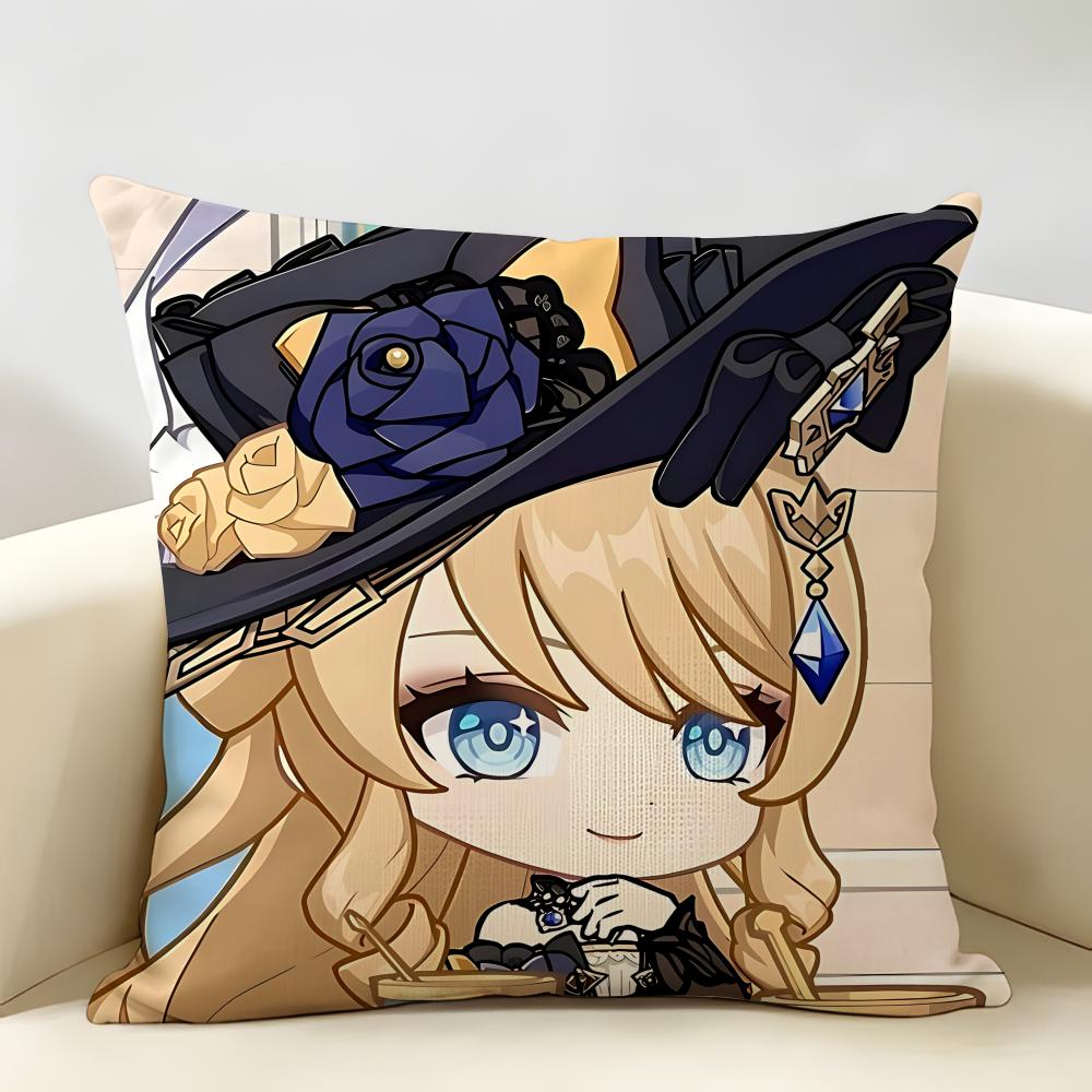 Navia Cute Genshin Impact Cushion Cover Natural Linen Organic Fabric DoubleSided Printing Room Sofa Decor Pillow Case