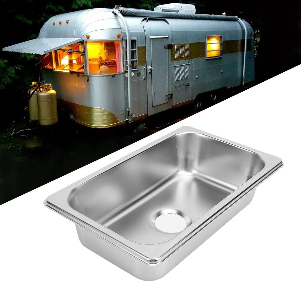 RV Kitchen RV Stainless Steel Single RV Sink with 40mm Drain Bar Single Square Hand Wash for RV Caravan inches x inches Drawing Sink, Basin, Hole,