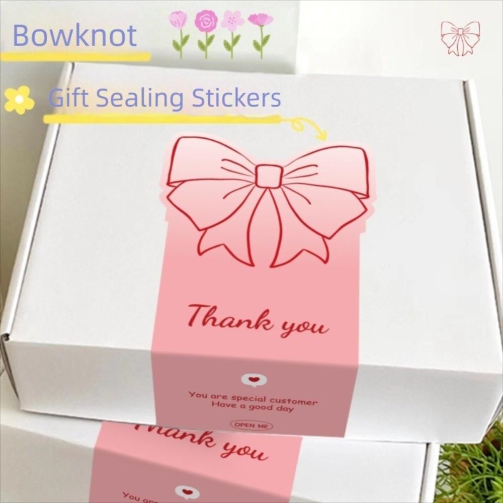 50pcs Bowknot Gift Box Sealing Stickers Rose Pattern 60*120mm Sealing Labels DIY Crafts Decorative Labels Bow Stickers